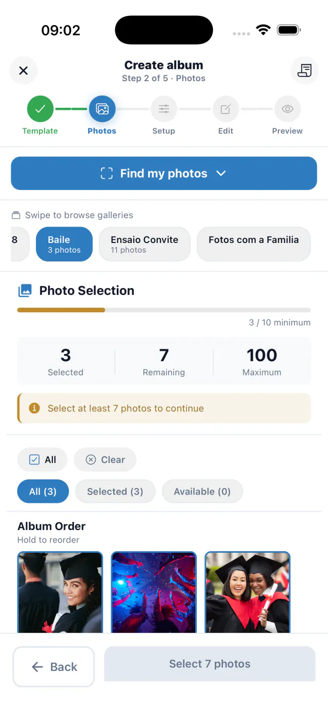 Creación paso a paso del álbum de graduación en la app