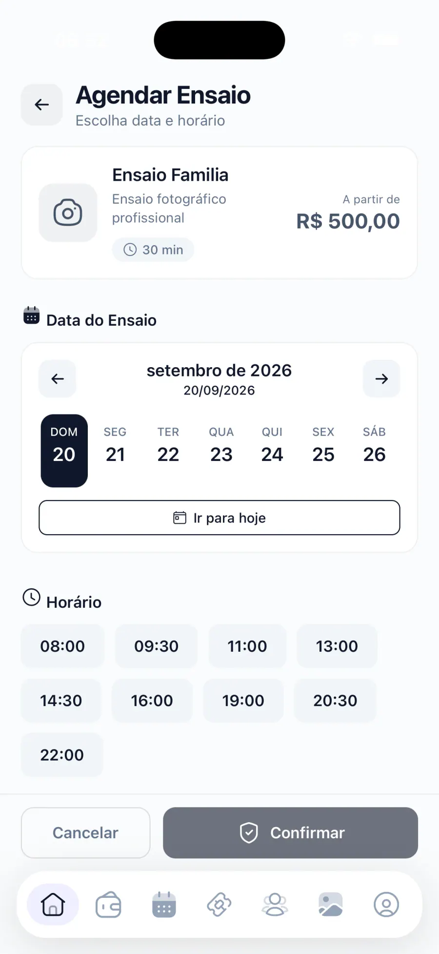 Agendamento de ensaio no app Partiu Formatura
