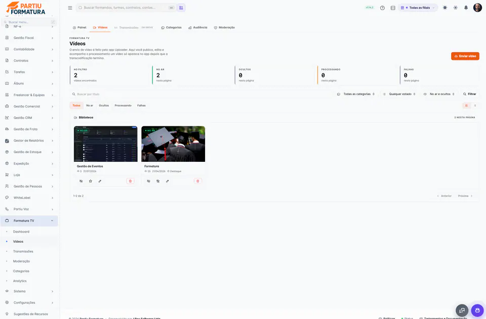 Videoteca de Formatura TV en Partiu Dash