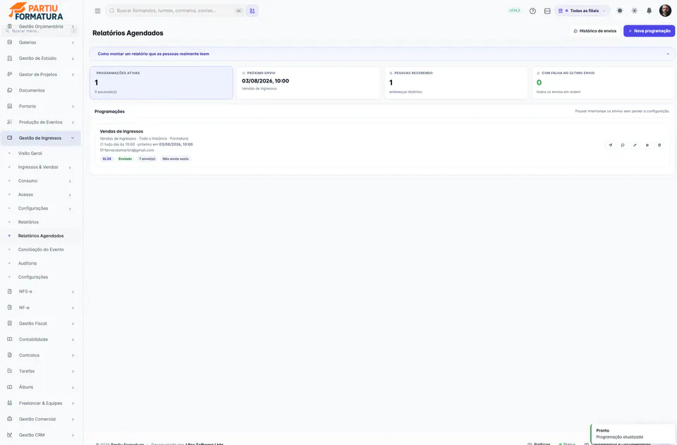 Informes programados en Partiu Dash