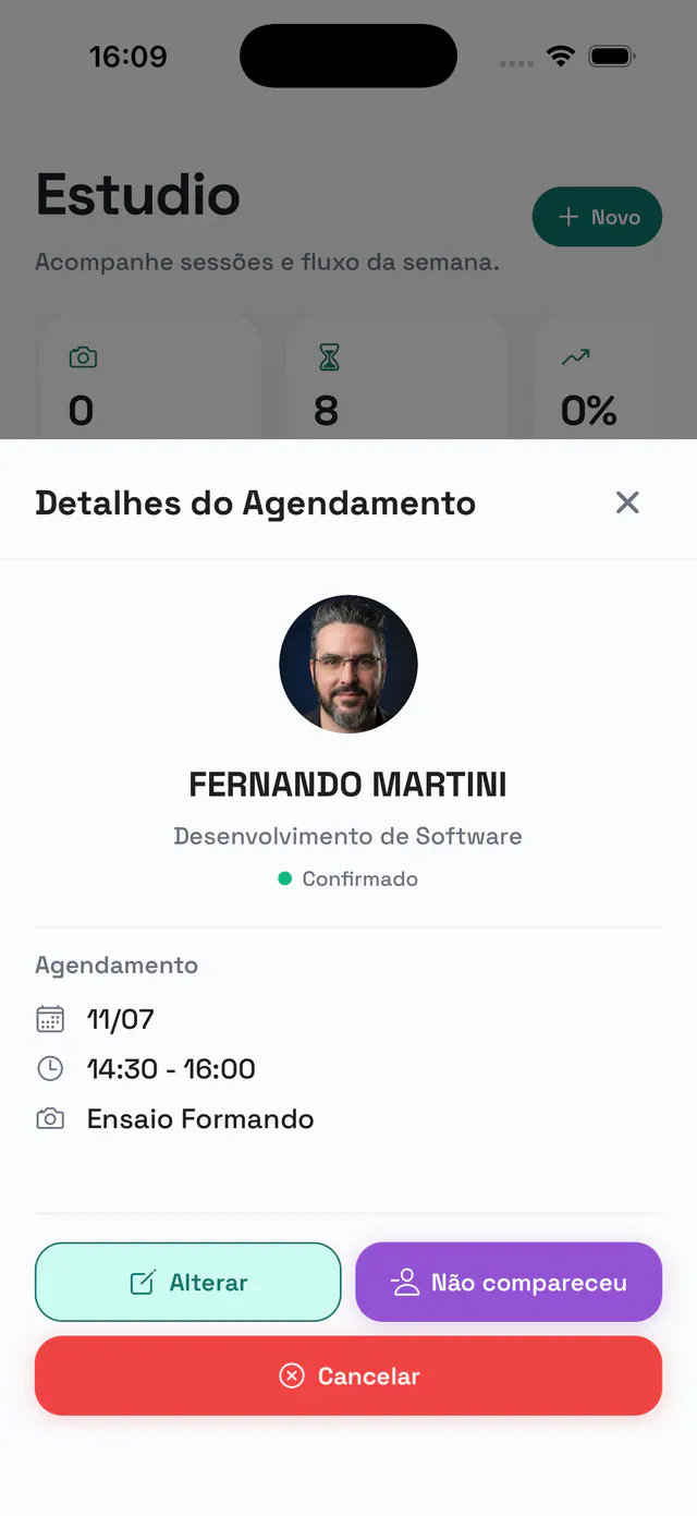 Detalle de la cita en Partiu Estudio con acciones de editar y cancelar
