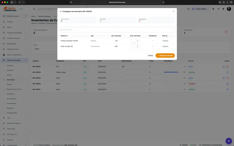 Recuento de inventario en Partiu Dash
