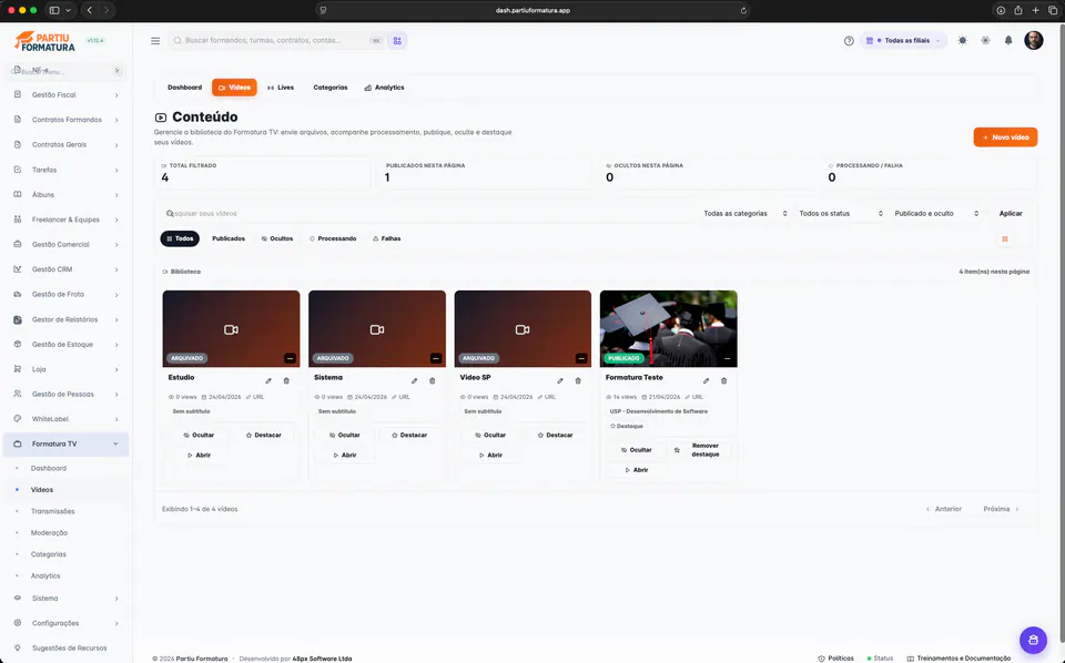 Videoteca de Formatura TV en Partiu Dash